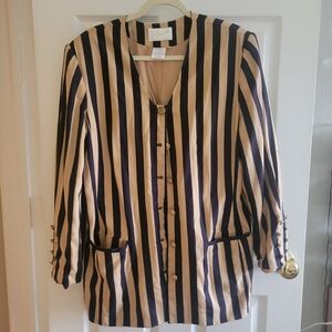 Striped Beige and Black Blazer Jacket